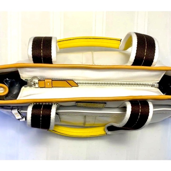 COACH Hampton Nylon Sateen Leather Handbag, ivory and yellow - Picture 3 of 7